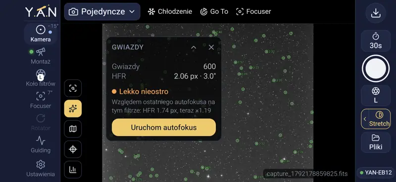 Narzędzie Gwiazdy: HFR i podpowiedź ostrości
