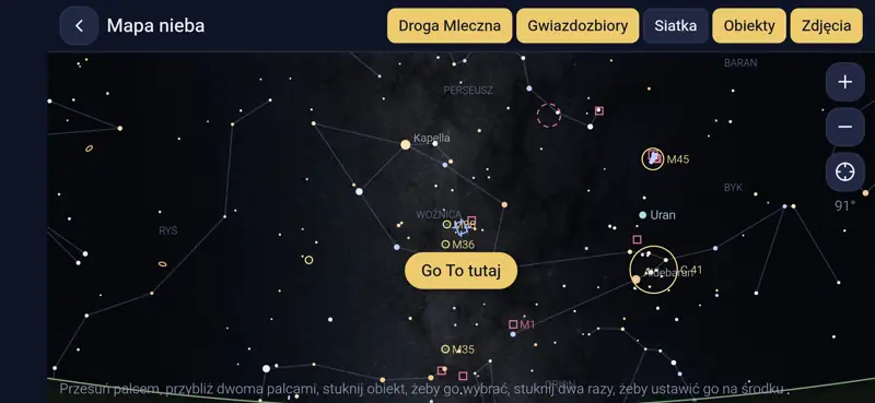 Mapa nieba: gwiazdozbiory i obiekty