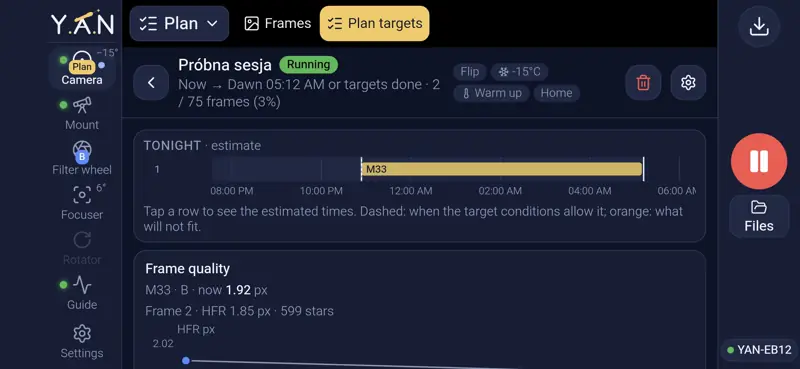 Session plan: the night timeline
