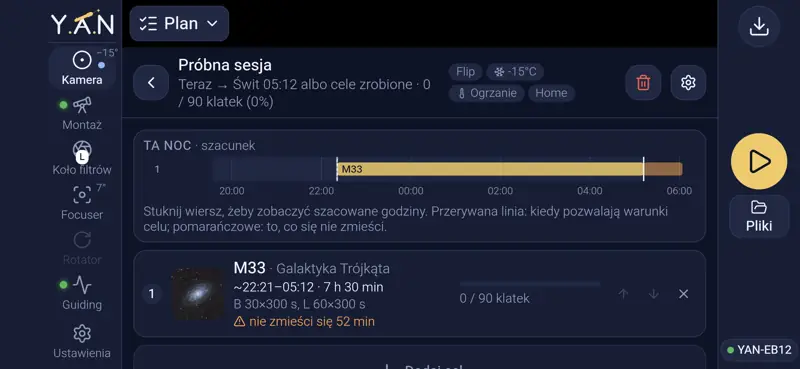 Plan sesji: oś czasu nocy