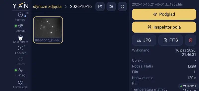 Szczegóły klatki z nagłówka FITS